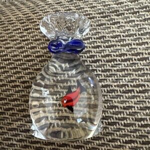 Art Glass Paperweight Fish in a‎ Bag With Blue Ribbon Vintage
